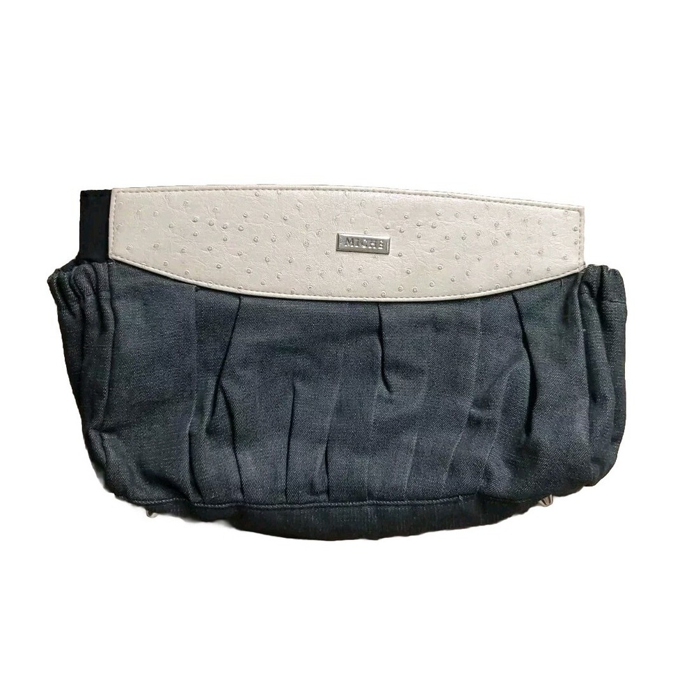 miche bag Deniece‎ shell classic Faux Ostrich Leather And Black Denim 12" X 7.5"